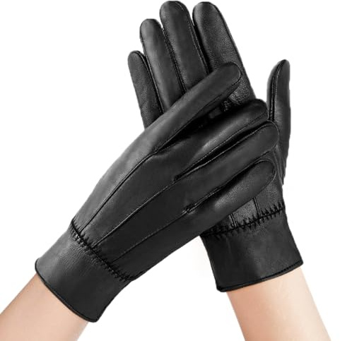 Riisoyu Handschuhe Herren Leder Winter Warm, Echtes Lederhandschuhe mit Warm Kaschmirfutter Herren Fäustlinge Dick Winddicht Kälteschutz für Outdoor Camping Fahren und Motorradhandschuhe