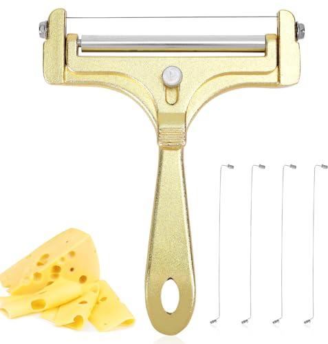 lasuroa Cheese Cutter, Stainless Steel Cheese Slicer with 4pcs Extra Wires Adjustable Handheld Butter Block Cutter (Gold)