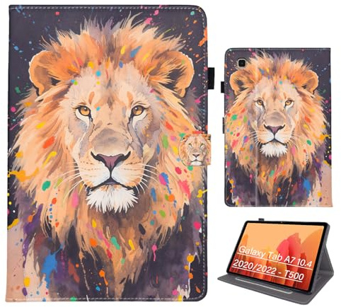 Bemoloon PU Tablet Funda para Samsung Galaxy Tab A7 10.4 2020/2022 T500/T509 - Colores Vibrantes & Diseños Elegantes, Protección, Activación/Reposo Automático, León de Color