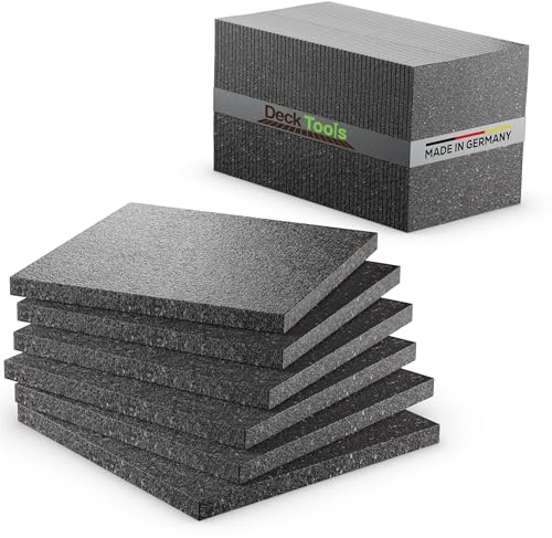 Deck Tools® Terrassenpads - 90 x 60 x 6 mm, 50 Stück | Gummi-Granulat Unterlage für WPC- & Holz-Terrassen - 3/6/8/10/20 mm stark - Bautenschutz für Terrassen-Fliesen & Stelzlager