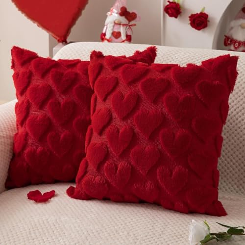 EKKONG 2er Set Herz Kissen Zierkissenbezüge 45x45 cm Valentinstag oder Muttertag-Romantisches Geschenk zum Geburtstag,für Sofa, Bett (rot)