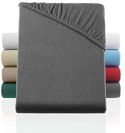 BaSaTex Biber Flanell Winter Spannbettlaken, 100x200 cm, Anthrazit | 100% Baumwolle, Made in Green Zertifiziert, Flauschig und Warm, Rundumgummi