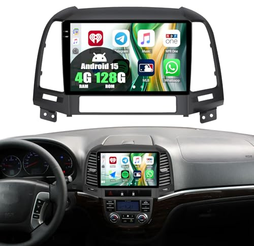 Android 15, 4G+128G GOHHDL Autoradio für Hyundai Santa Fe 2006-2012 mit Wireless Carplay Android Auto, 9 Zoll Touch Radio 2Din mit GPS Navi WLAN Bluetooth FM/RDS EQ SWC Rückfahrkamera&Mic