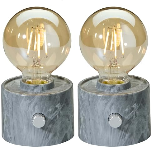 Northpoint Vintage Akku Glühbirne Edison LED Tischlampe USB-C dimmbar mit Drehschalter – moderne Dekoration 2x Marmor grau