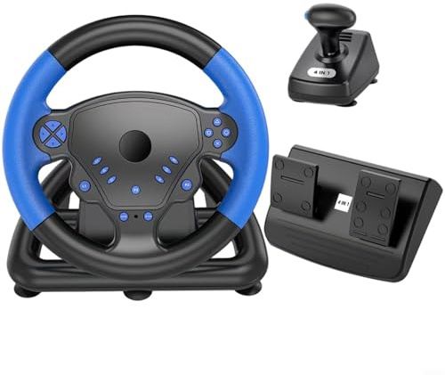 Volante de carreras inalámbrico con pedales y palanca de cambios, control de juego para PS4/PS3/PC/Android/iOS/Smart TV, rueda de carreras ergonómica ABS para juegos de carreras, azul
