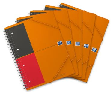 Oxford Meetingbook International A4, liniert, 160 Seiten, mit Gummizugmappe und 3 Einschlagklappen, 5 Stück