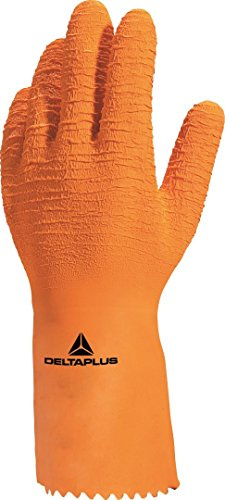 Deltaplus VE990OR09 Naturlatex-Handschuhe Auf Baumwolljersey Träger - Länge: 30 Cm, Orange, Größe 9/10