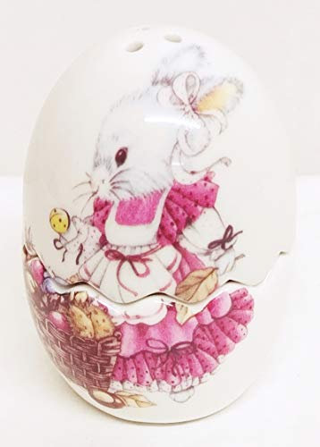 Bunny & Basket - Huevo de salero y pimienta (porcelana, diseño de huevo de conejo)