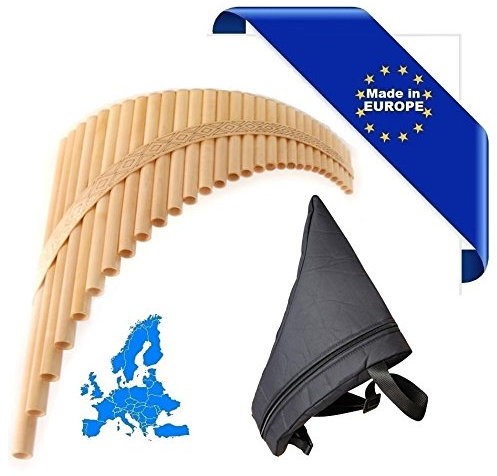 Panflöte Solist Kontrabass in Sol Made in Europe + Tasche 29 Ruten sol0-sol4 in Ahorn Form Kurve Ornament geschnitzt