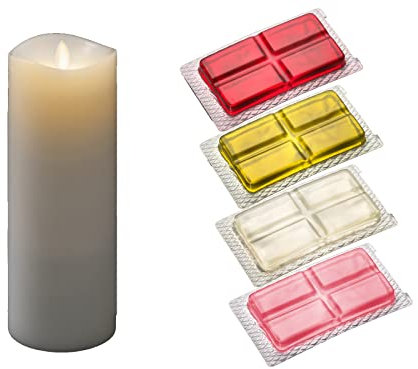 LED Duftkerze mit 6h Timer, weiß, flackernd, mit 4 verschiedenen-Duftpads, Ø 9cm, Höhe 23cm, Batteriebetrieb: 2x D 1,5W (exkl.)