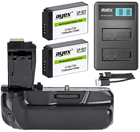 ayex Battery Grip AX-750D/760D for Canon EOS 760D, 750D, IX8, T6S, T6I (Similar to BG-E18) + 2X ayex Battery LP-E17 + USB Dual Charger – 3 Pieces Set.