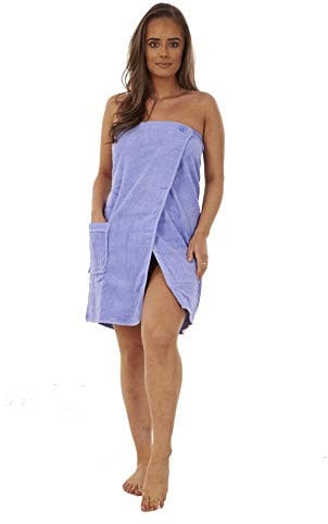 Ladies Towel Wrap 100% Cotton Highly Absorbent Terry Soft Sarong Towel Shower Spa Sauna Beach Gym Towelling Robe Cover-Up (LIlac, M/L)