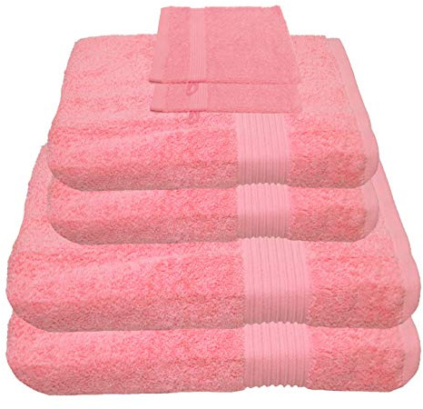 Julie Julsen 6 TLG Handtuchset 2 Badetücher 2 Handtücher + 2 Waschhandschuhe gratis Reine Baumwolle über 30 Farben Rosa