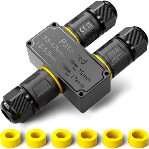 PEBA Connecteurs de Câbles Étanches IP68 - Boîte de jonction 3 voies - 3 Fils - Raccord extérieur étanche pour jardin - Dérivation de câble Ø4-12mm - Boîtier électrique extérieur étanche et sécurisé