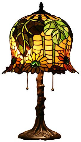 Yjmgrowing 14-Zoll Sonnenblume Tiffany Stil Gesteppte Glastisch-Lampe Lampe mit Zink Alloy Basis für Schlafzimmer-Studierendenraum Art Lighting,E27-Glühbirnen Nicht inbegriffen