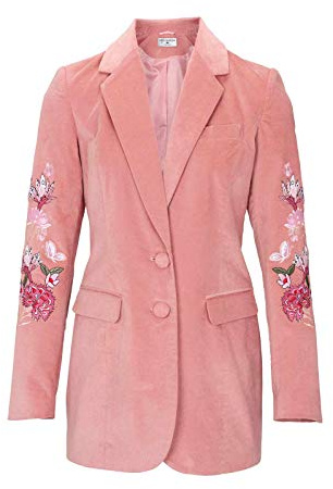RICK CARDONA Angesagter Damen Blazer Jacke Designer-Samtblazer m. Stickerei, rosa Größe: 38