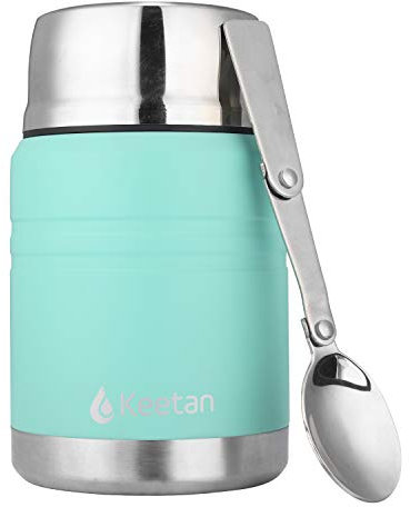 Keetan Vacuum Insulated Food Flasks BPA Free Stainless Steel Food Containers with Folding Spoon Lunch Box (Green, 500 ml)