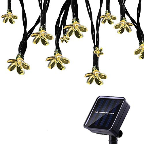 Tuokay Solar Lichterkette Außen 7m 50 LED 8 Modi Wasserdicht LED Außenlichterkette mit Blumen, Dekorative Beleuchtung für Garten Balkon Pavillon Terrasse Rasen Hof Zaun Deko (Warmweiß)