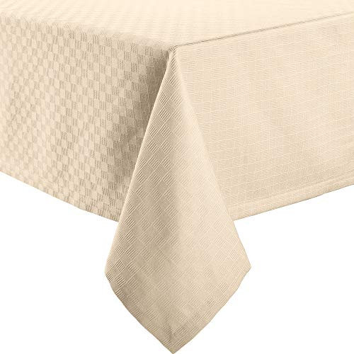 Erwin Müller Tischdecke, Tischwäsche Jacquard Karo, Paderborn Sekt Größe 130x190 cm - fleckabweisend, schmutzunempfindlich und leicht zu reinigen (weitere Farben, Größen)