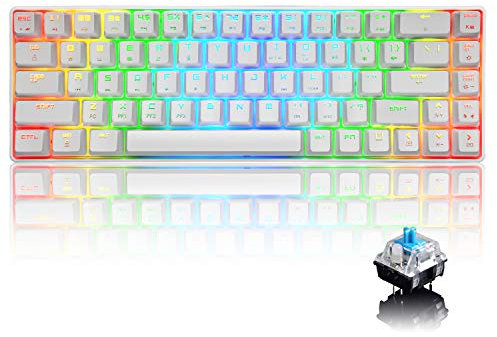 60% RGB Mechanical Gaming Tastatur Typ C verkabelt 68 Tasten 18 RGB Hintergrundbeleuchtung USB Wasserdichte Tastatur Anti-Ghosting-Tasten für Spieler und Schreibkräfte (weißer / blauer Schalter)