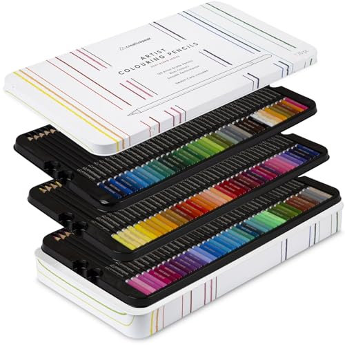 Creativepeak Crayons de couleur professionnels, 120 couleurs vives et carte d'échantillon, fournitures artistiques de qualité avec noyaux de cire douce, étui en métal, parfaits pour le coloriage et le
