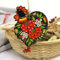Osterstrauch Holz Anhänger - Bunt Hanbemalter Hahn 11 x 8,5 x 0,5 cm. Ukrainische Petrykiwka-Malerei. Hahn Christbaumschmuck