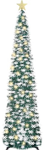 HMASYO 5 Fuß Pop-Up Lametta Weihnachtsbaum mit 50 Timer-Lichtern, Pfauengrün Zusammenklappbarer Künstlich Schlanken Weihnachtsbaum für den Innenbereich, Zuhause Wohnung Kamin mit Festdekoration