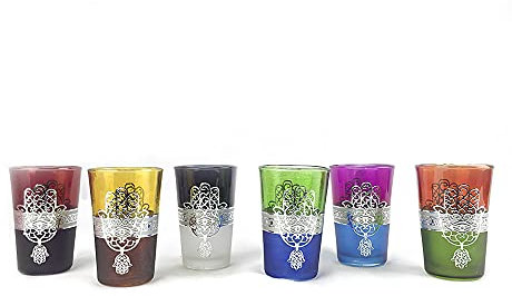 Marokkanische Gläser, bunt und bestickt, 6 Stück