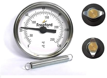Freeford Instrumentation UK Pipe Thermometer - Higher Accuracy 63mm 0/120 C/F with spring