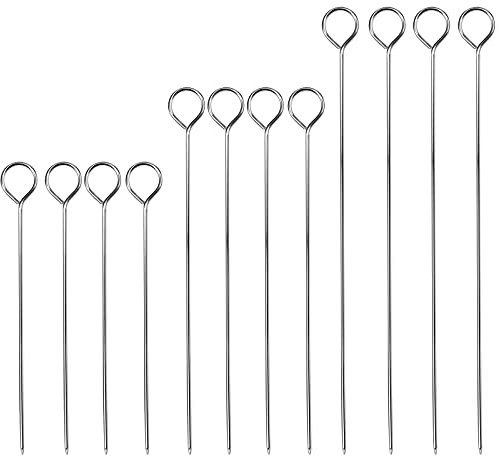 Karjiaja 12 pinchos para barbacoa de acero inoxidable para brochetas de kebab reutilizables de metal, palillos de barbacoa para parrilla, brochetas de barbacoa largas para horno, carne, verduras