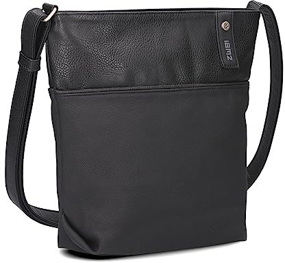 Zwei Damen Umhängetasche JANA J10 Crossbody Bag 5 Liter Handtasche im Canvas-Stil im Bicolor-Design + passender Kosmetikbeutel/Geldbeutel gratis (nubuk-black)