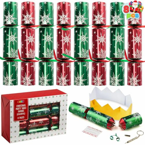 JOYIN 8Pack Weihnachts-Gastgeschenke, nicht einrastbare Party-Tischgeschenke mit Schneeflocken-Design in Rot und Grün mit Partyzubehör für Kinder und Erwachsene Weihnachtsfeiern