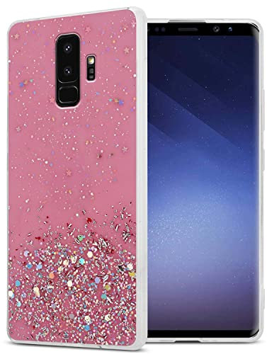 Cadorabo Hülle kompatibel mit Samsung Galaxy S9 Plus Rundumschutz TPU Silikon Case Mädchen Glitzer Strass Design Slim Kratzfest Weiche Gummi Bling Schutzhülle für Samsung Galaxy S9 Plus in Rosa