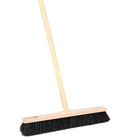 BawiTec Roßhaarbesen, weiche Naturhaar-Rosshaar-Borsten, Besen Breite 60cm, mit Stielloch und Stiel 160cm Lang, Saalbesen Kehrbesen für empfindliche Böden, für Innen, Innenbereich (Größe 60/160cm)