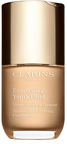 Clarins Everlasting Youth Fluid Foundation, Anti-Aging, mittlere bis volle Deckkraft, hellt auf, glättet und strafft sichtbar, Satin-Finish, enthält Pflanzenextrakte mit Vorteilen