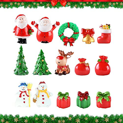 CODIRATO 15 Stück Mini Weihnachten Figuren Weihnachten Miniatur Ornamente Harz Weihnachtsfiguren Mini Weihnachtsmann Weihnachten Kunstharz Dekofiguren Miniatur Schneemann Figuren für Weihnachten Deko