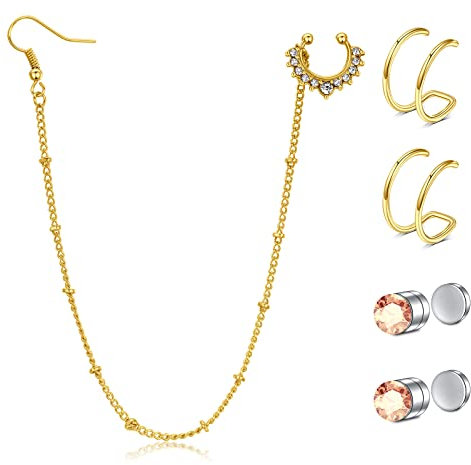 LAURITAMI Fake Nasenring Nasenpiercing Faux Septum Kette Halloween Diamant Stecker Edelstahl Fake Ohr Helix Cartilage Piercing