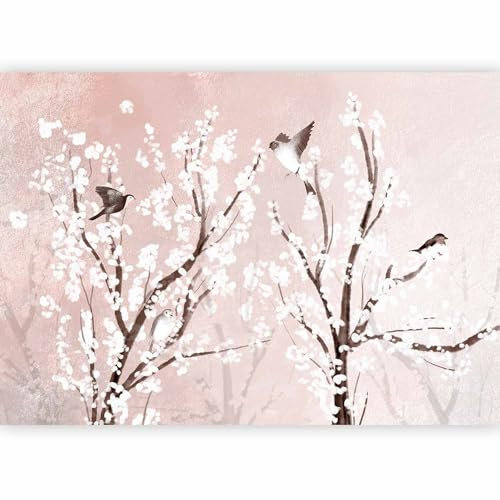 murando Carta da parati Uccelli 200x140 cm Fotomurali in TNT Murale alla moda Decorazione da Muro XXL Poster Gigante Design Carta per pareti Alberi Ramo Fiori Natura rosa bianco b-A-10295-a-b