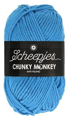 Scheepjes Chunky Monkey Aran Weight Yarn | 100g Ball | Anti-Pilling Acrylic | Soft & Hypoallergenic for Knitting and Crochet Blankets, Toys & Garments (1003 Cornflower Blue)