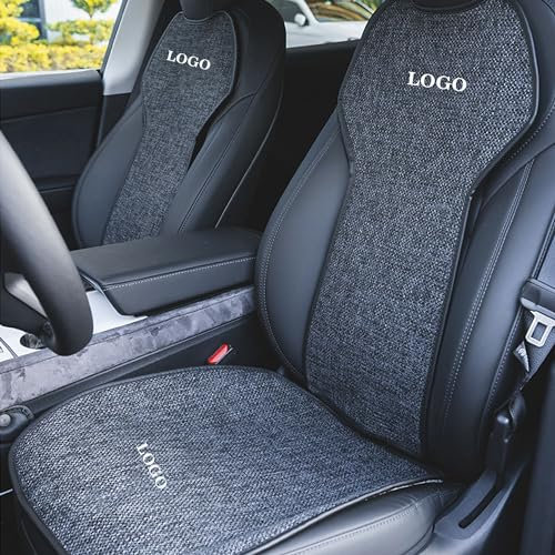 TOPABYTE Vordersitz Schonbezug für für Tesla Model Y Model 3 Model S Model X 2017-2025 Custom Sitzbezüge Schonbezüge Schutz für Innenkissen Atmungsaktiv, Leinengrau (Mit Logo)