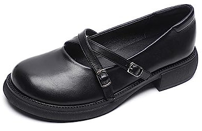 ERICAT Retro Runder Kopf Mary Jane Schuhe Dicker Boden Le Fu Schuhe Damen College Wind Weicher Boden Mode Einzelne Schuhe