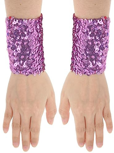 MSemis 1 Paar Damen Glänzende Pailletten Handschuhe kurz Fingerlose Armstulpen Abnehmbarer Wrist Stulpen Stretchy Manschetten Performance Cosplay Kostüm Lavendel Einheitsgröße