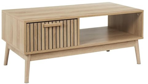 AltoBuy PAJAN - Table Basse 1 Tiroir Effet Bois avec Tasseaux