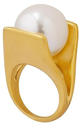 IMINI Großer Perle Ring für Frauen und Mädchen Perlenring Klobiges Finger Band Statement Ringe Verlobungsringe Edelstahl (Gold, 7)
