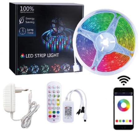 Jandei – Kit 2x Tira LED RGBIC 2W/m 12V 10M, 180 Leds, Cortable cada 3 Led, Mando Distancia, Control WIFI+Bluetooth, Alexa, Smart Life y TUYA. Uso Interior IP20, Decoración Dormitorio, Salón, Fiesta