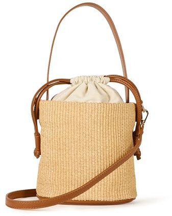 The Drop Beuteltasche für Damen, Dallas, Cognac/Naturfarbenes Stroh, Einheitsgröße