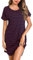 Litherday Nachthemd Damen Kurz Nachtwäsche Streifen Nachtkleid aus 95% Baumwolle Loungewear Negligee Kurze Ärmel Sleepshirt mit 2 Tasche, Dunkelblau+rot, XL