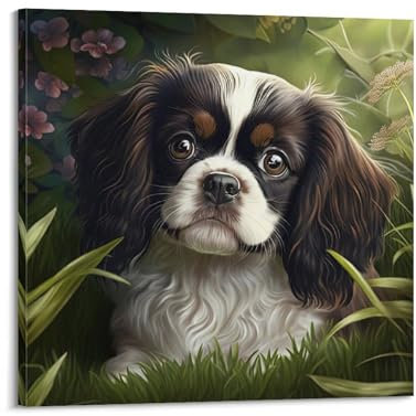 koanga Poster mit Tiermotiven, Motiv: American Cocker Spaniel im Gras, dekoratives Gemälde, Leinwand, Wandposter und Kunstdruck, moderne Familienschlafzimmer-Dekoration, Poster, 40 x 40 cm