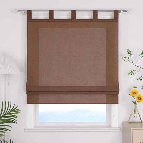ESLIR Raffrollo mit Schlaufen Uni Gardinen Küche Blickdicht Raffgardinen Wohnzimmer Bändchenrollo für Fenster ohne Bohren Braun BxH 140x140cm 1 Stück