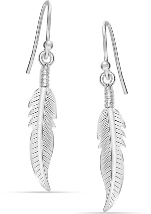 LeCalla 925 Sterling Silver Drop Dangle Teardrop Earring for Women | Long Hanging Boho Feather Leaf Dangle Earrings - 35MM
